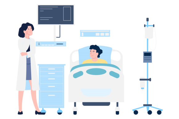 Doctor Talk with Patient in Medical Bed