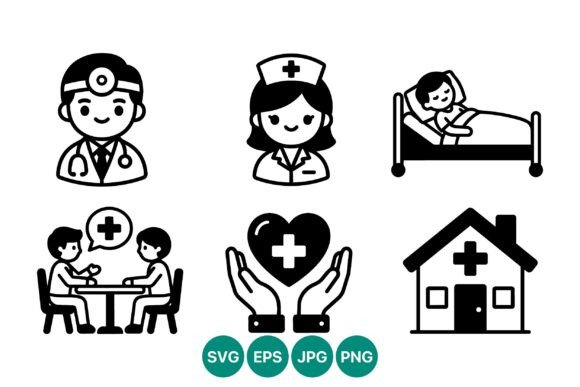 Hospital Medical Icons Set Black White