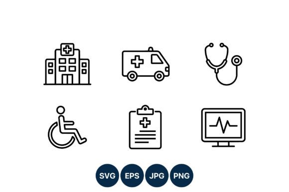 Medical Icon Set Black and White Vector