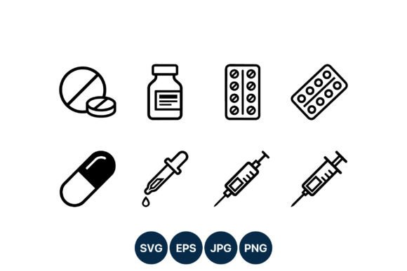 Medical Pill Syringe Icons Set