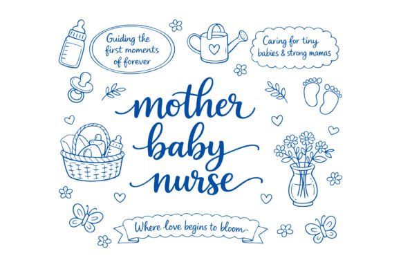 Mother Baby Nurse Floral Line Design