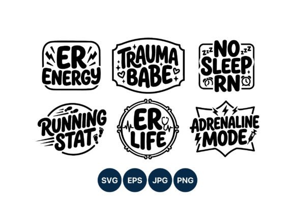 Nurse Emergency Bold Phrase Vector Set