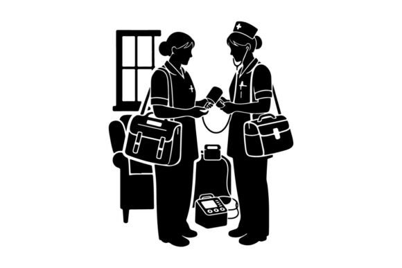 Nurses with Medical Equipment Vector Ill