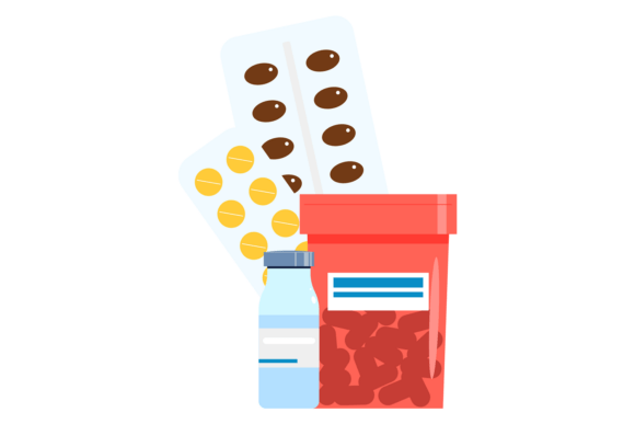 Pharmacy Icon: Medical Drugs. Pill Bottl