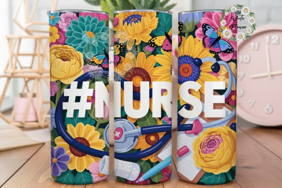 Vibrant Floral Nurse 20oz Tumbler Wrap