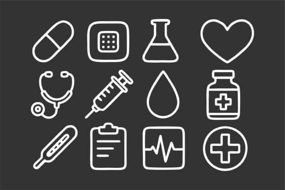 White Medical Icons for Embroidery